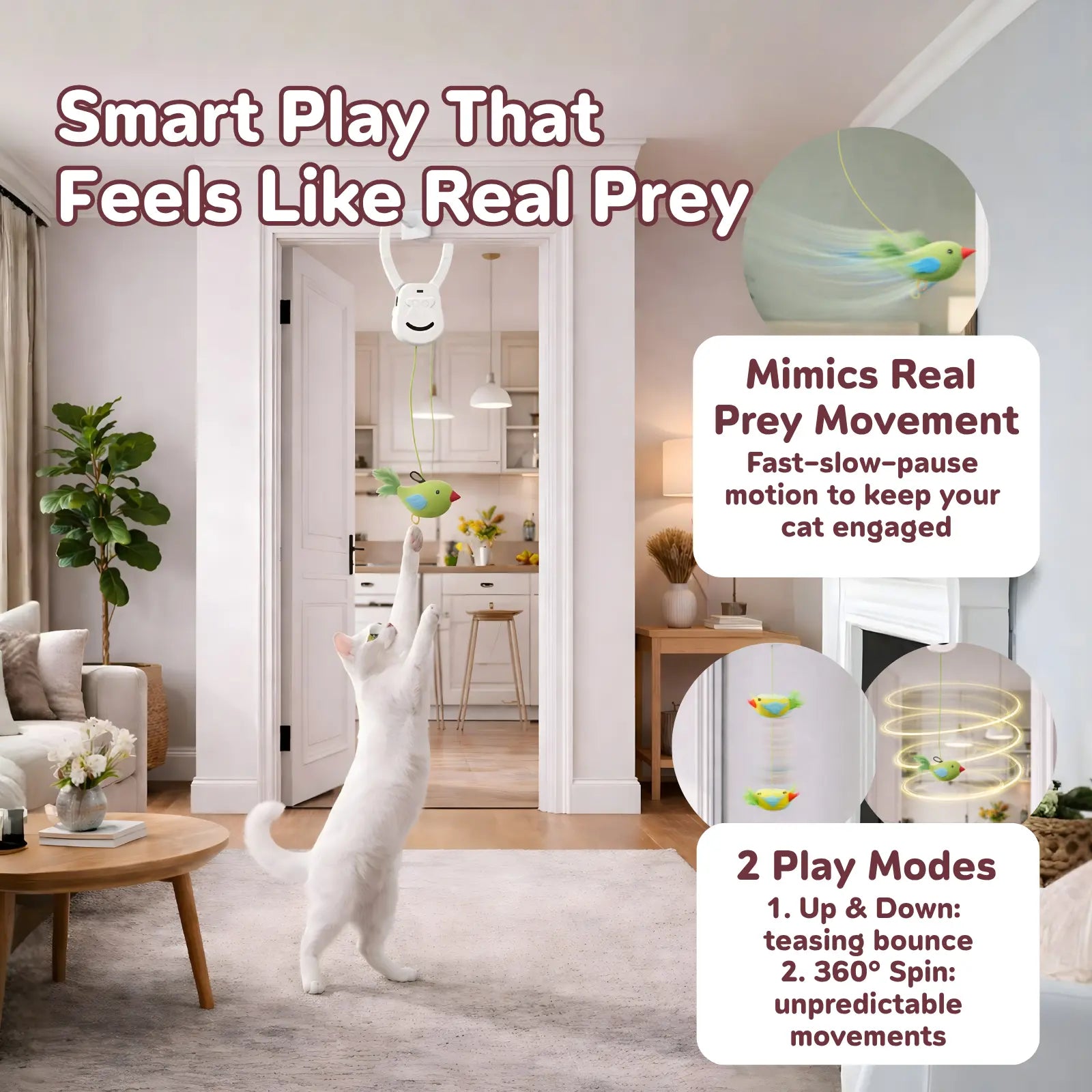 AIXINPET Rechargeable Electric Cat Teaser - Interactive Door-Mounted Toy with Adjustable String Length and Multiple Accessories for Indoor Play, Featuring Two Exciting Exercise Modes