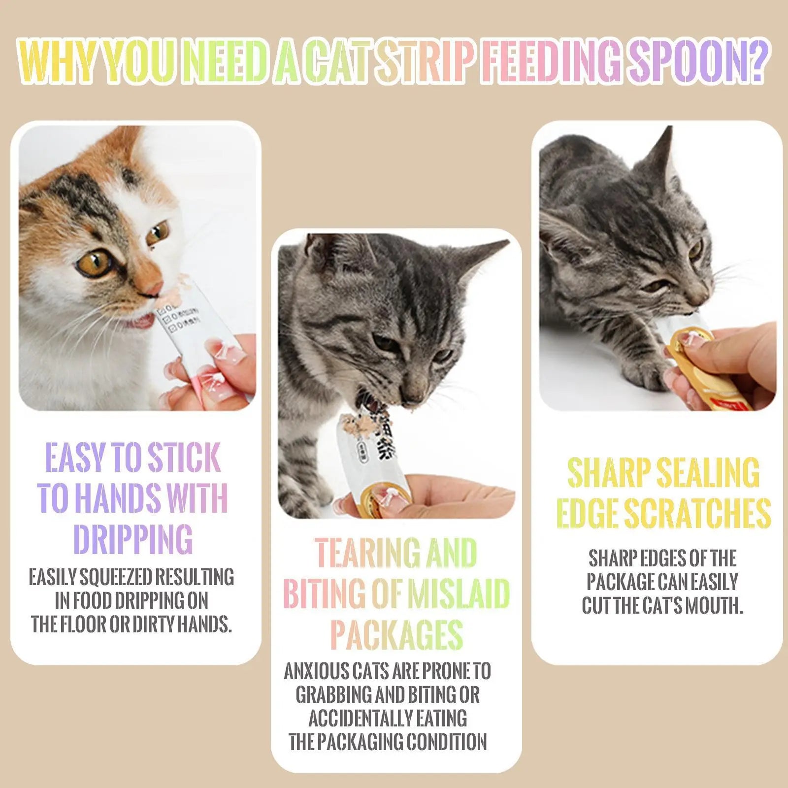 Cat Treat Spoon - 4 Count Multifunctional Dispenser for Wet Food, Licky Treats, and Puree Tubes with Extra Long Handle for Easy Feeding and Storage