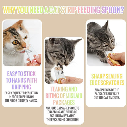 Cat Treat Spoon - 4 Count Multifunctional Dispenser for Wet Food, Licky Treats, and Puree Tubes with Extra Long Handle for Easy Feeding and Storage