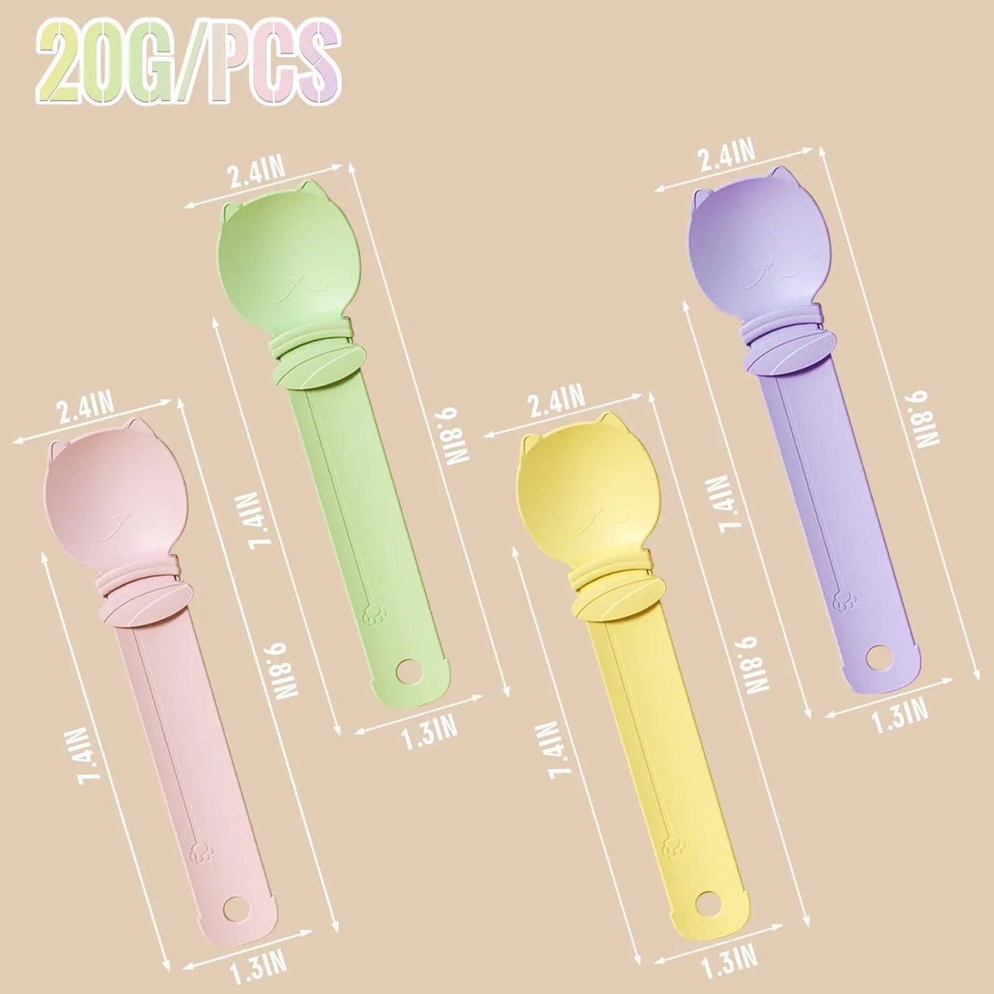 Cat Treat Spoon - 4 Count Multifunctional Dispenser for Wet Food, Licky Treats, and Puree Tubes with Extra Long Handle for Easy Feeding and Storage