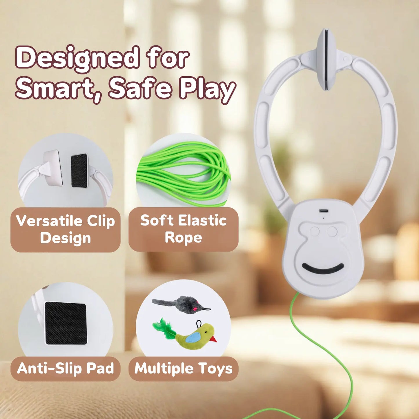AIXINPET Rechargeable Electric Cat Teaser - Interactive Door-Mounted Toy with Adjustable String Length and Multiple Accessories for Indoor Play, Featuring Two Exciting Exercise Modes