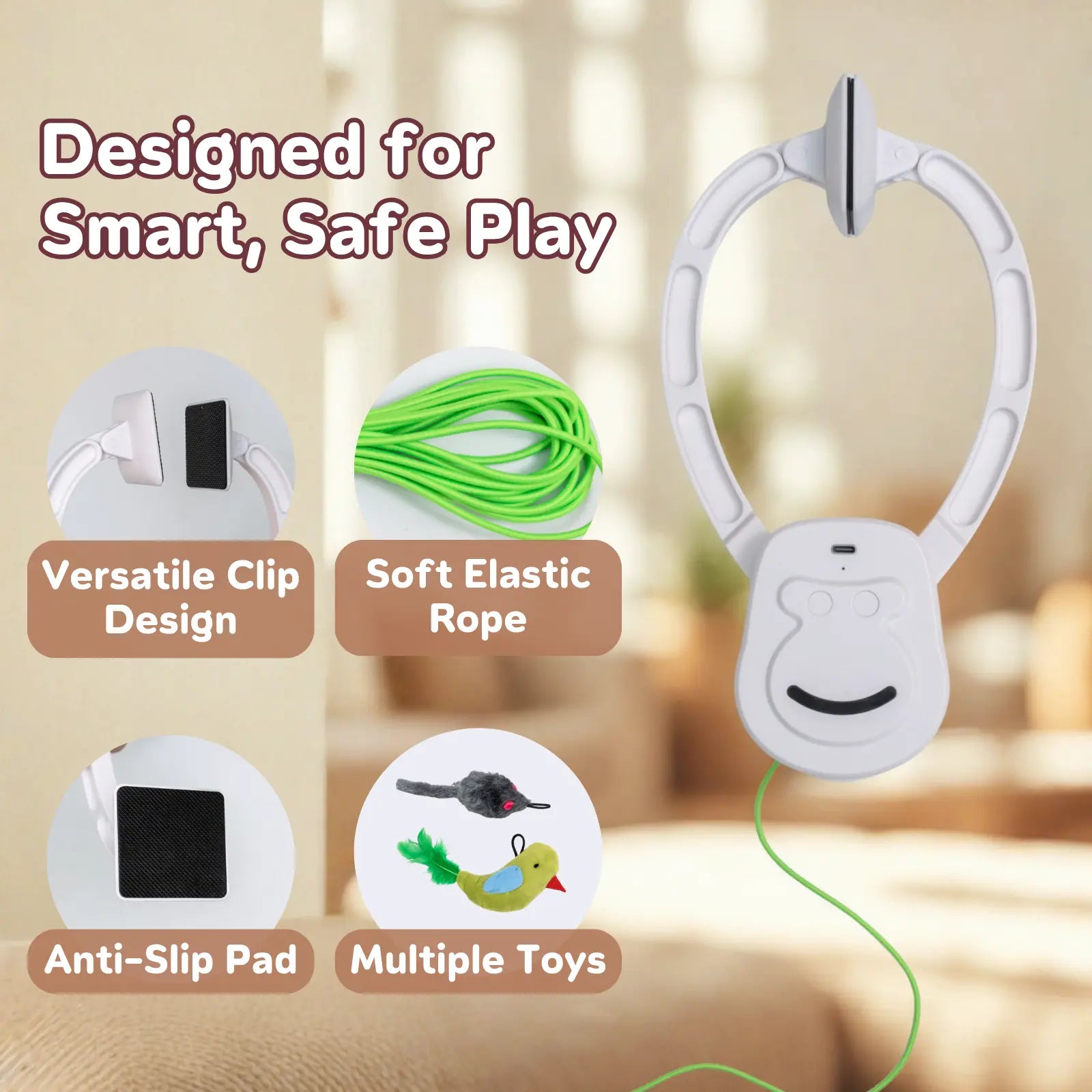 AIXINPET Rechargeable Electric Cat Teaser - Interactive Door-Mounted Toy with Adjustable String Length and Multiple Accessories for Indoor Play, Featuring Two Exciting Exercise Modes
