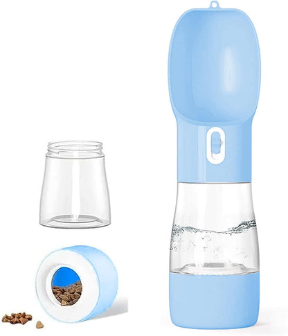 Portable Dog Water Bottle with Leak-Proof Dispenser, Integrated Bowl & Food Container - Dishwasher Safe, Food Grade Plastic for Outdoor Activities, Hiking, and Travel - Blue